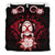 Vanuatu Duvet Cover Set - Turtle Tiki Face & Red Hibiscus Red - Polynesian Pride