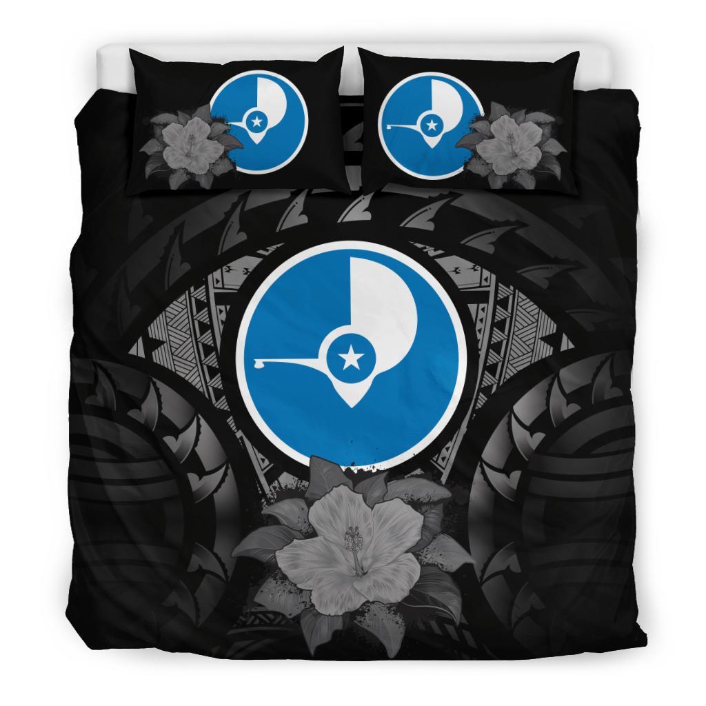 Yap Duvet Cover Set - Yap Flag & Gray Hibiscus Gray - Polynesian Pride