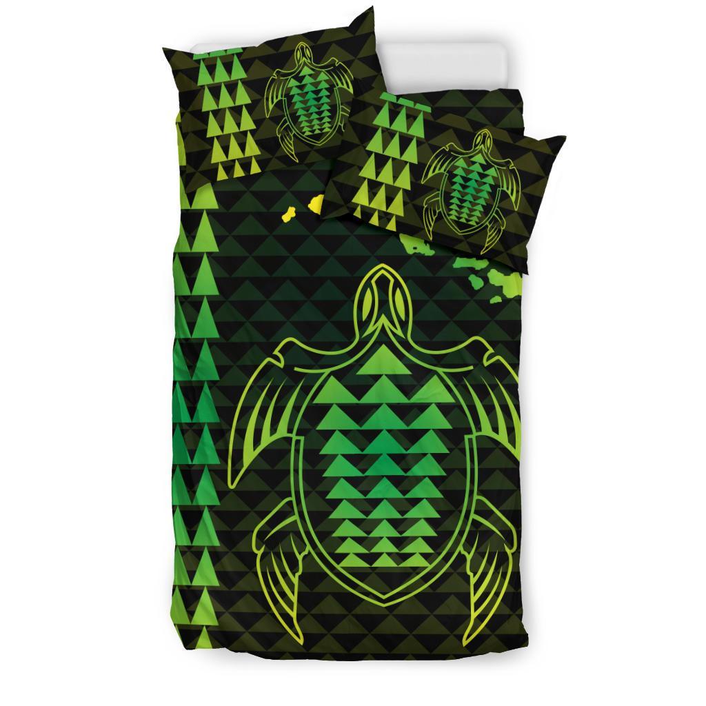 Hawaiian Map Kakau Turtle Polynesian Bedding Set - Green - Polynesian Pride