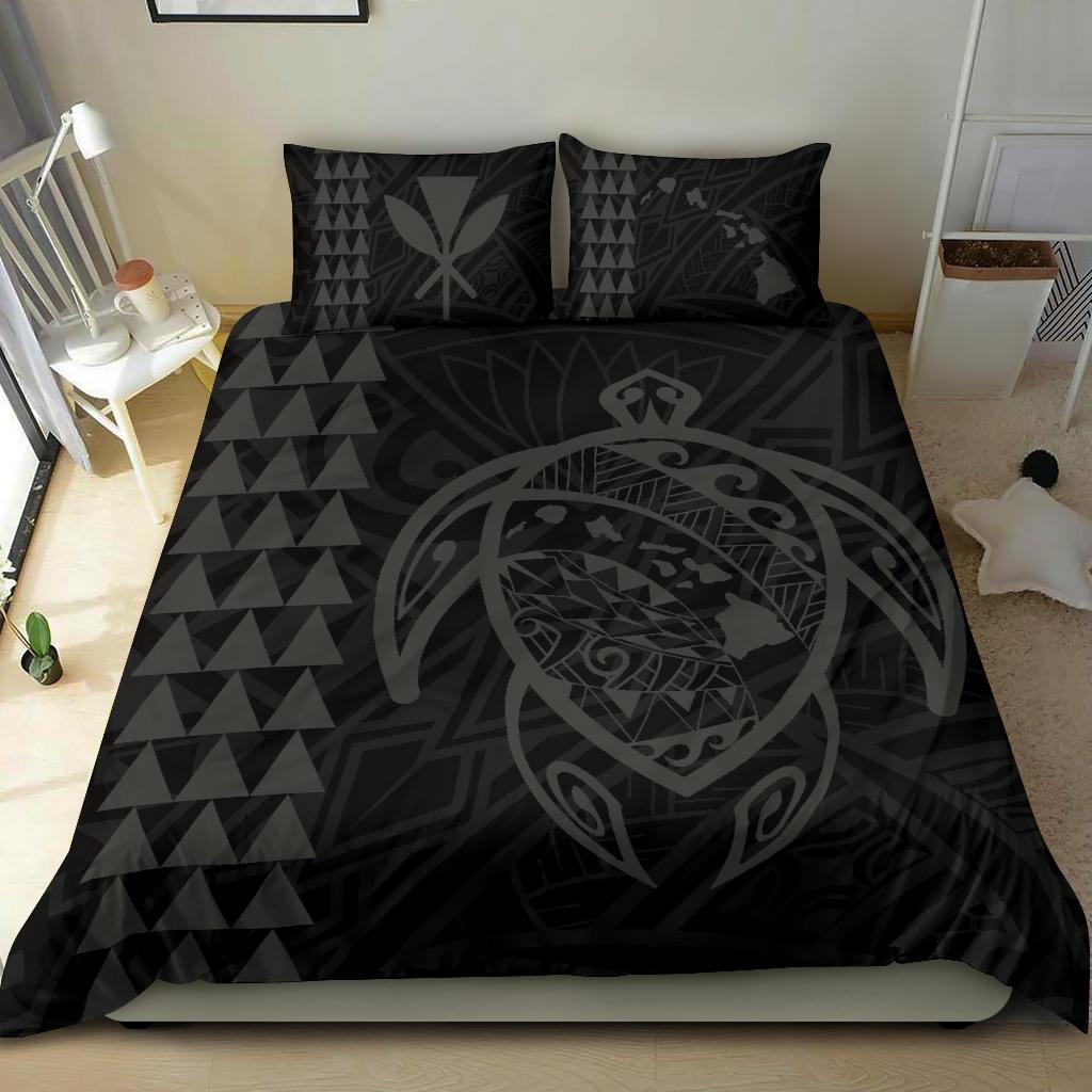 Hawaiian Map Kakau Turtle Kanaka Polynesian Bedding Set - Gray - Polynesian Pride