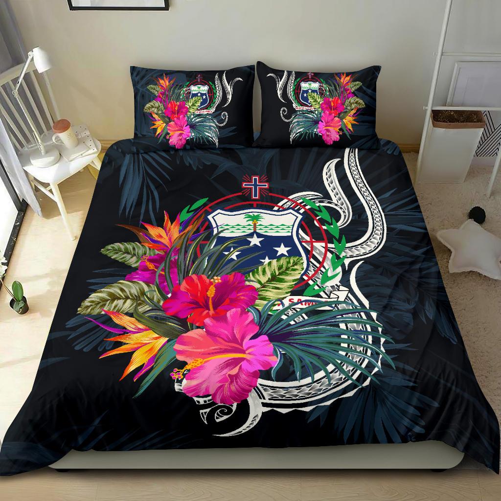 Polynesian Bedding Set - Samoa Duvet Cover Set Tropical Flowers Blue - Polynesian Pride