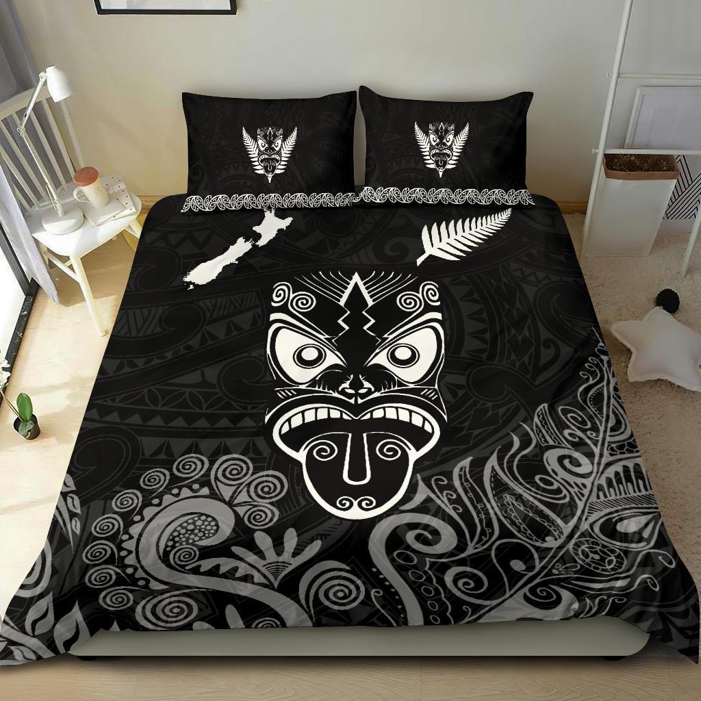 Maori Aotearoa Rugby Haka Bedding Set New Zealand Silver Fern - Black - Polynesian Pride