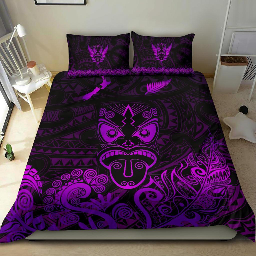 Maori Aotearoa Rugby Haka Bedding Set New Zealand Silver Fern - Purple - Polynesian Pride