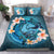 Polynesian Duvet Cover Set - Cook Islands Bedding Set Blue Plumeria Animal Tattoo - Polynesian Pride
