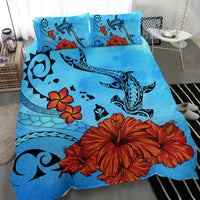 Polynesian Map Kanaka Hammerhead Shark Hibiscus Plumeria Bedding Set - Polynesian Pride