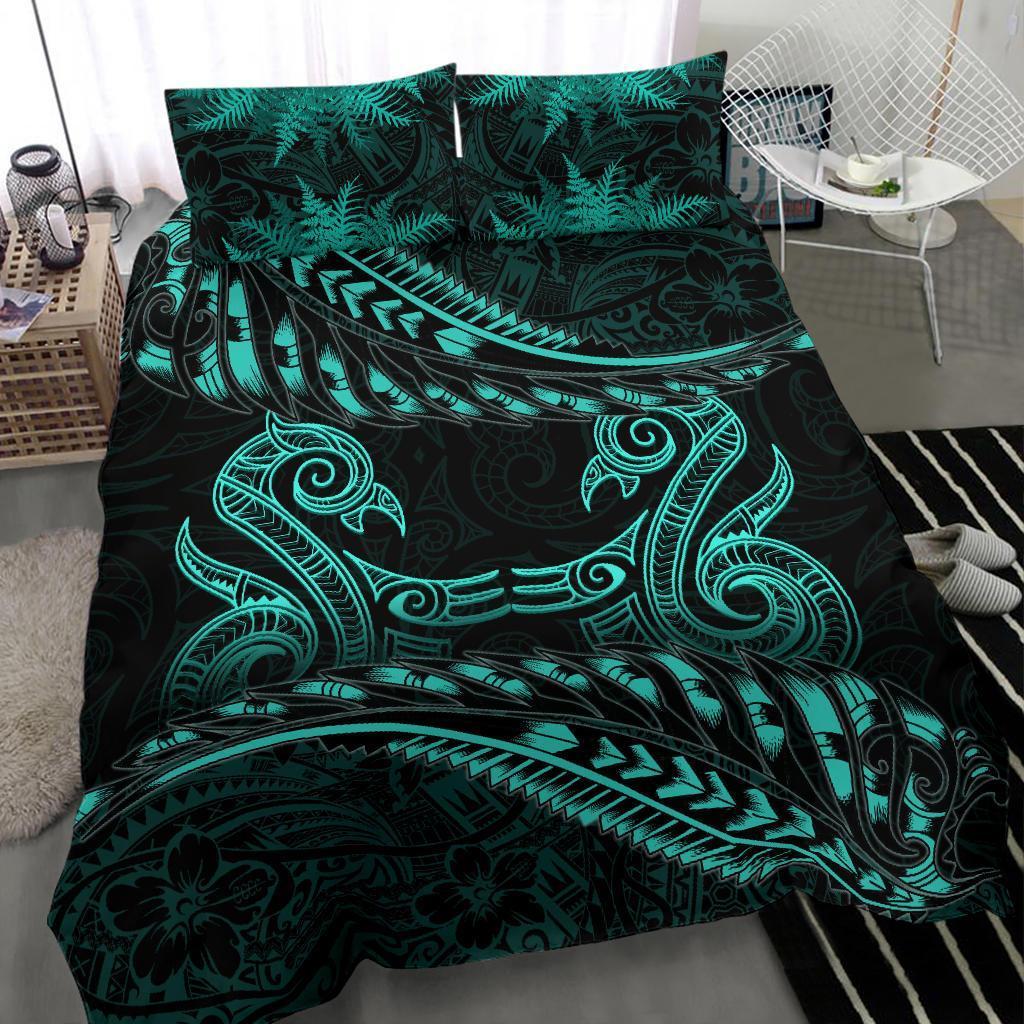 New Zealand Bedding Set Turquoise Manaia Maori - Silver Fern Duvet Cover - Polynesian Pride