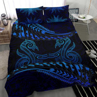Aotearoa Bedding Set Blue Maori Manaia With Silver Fern - Polynesian Pride