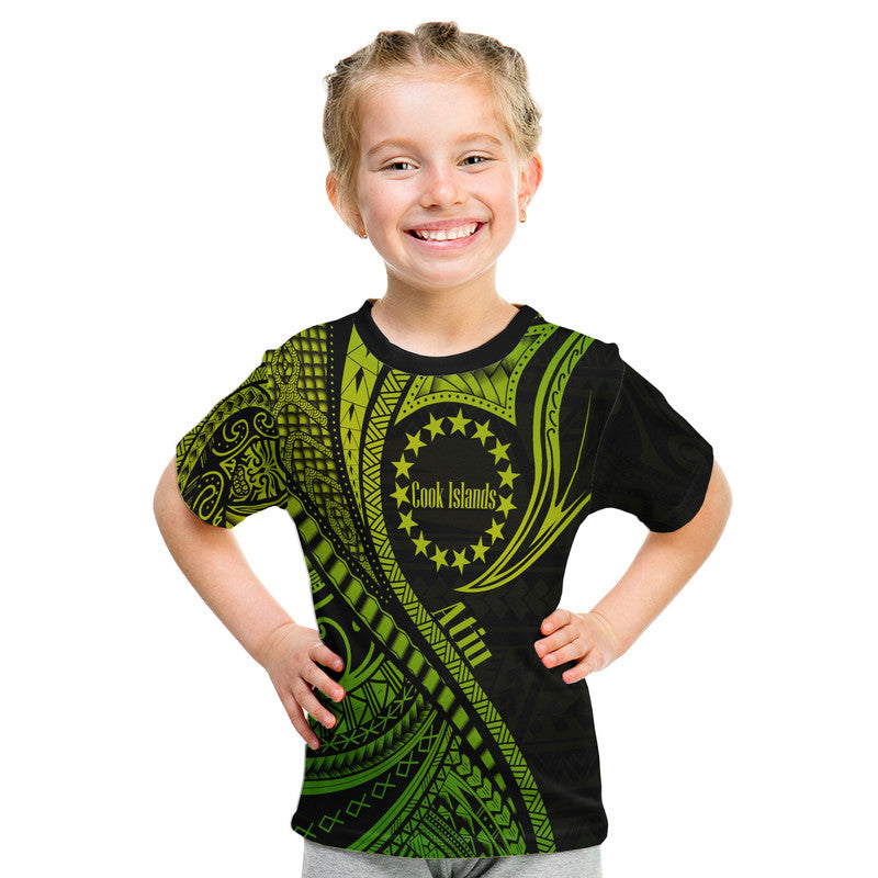 Custom Atiu Cook Islands T Shirt Green Polynesian Wave Style LT9 Kid Green - Polynesian Pride