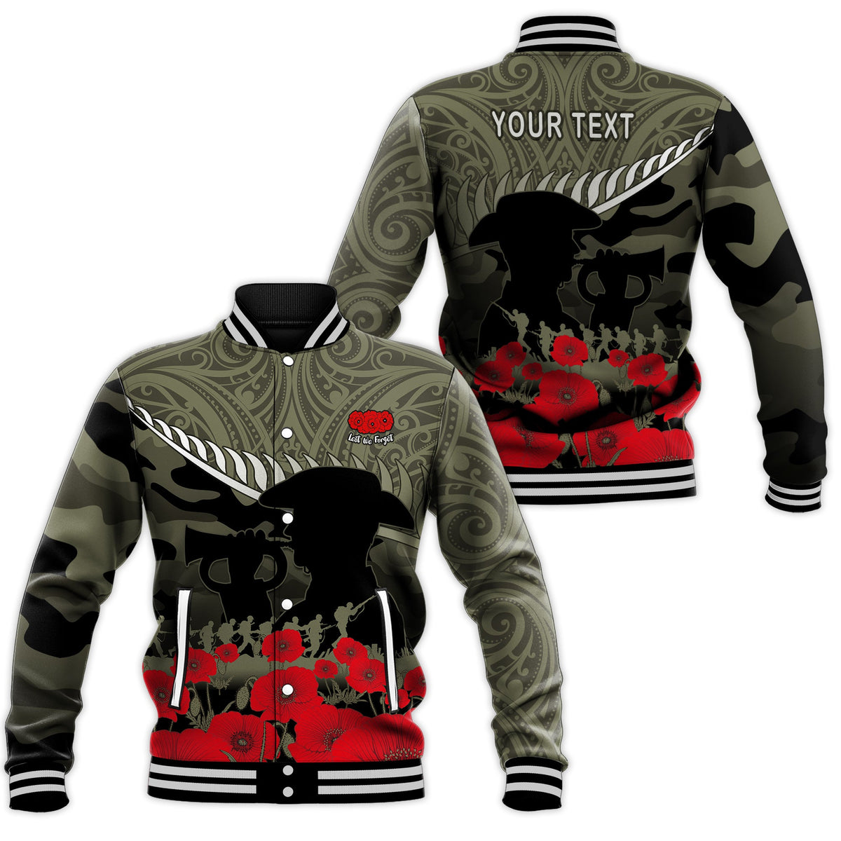 New Zealand ANZAC 2022 Baseball Jacket Maori Camouflage LT14 Unisex - Polynesian Pride