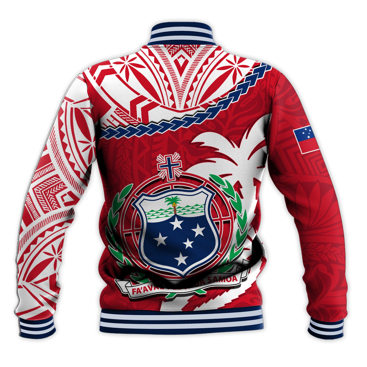 Samoa Baseball Jacket Samoan Coat Of Arms With Coconut Red Style LT14 - Polynesian Pride
