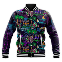 Hawaii Skeleton Dancing Baseball Jacket Halloween Hawaiian Turtle LT13 Unisex Purple - Polynesian Pride