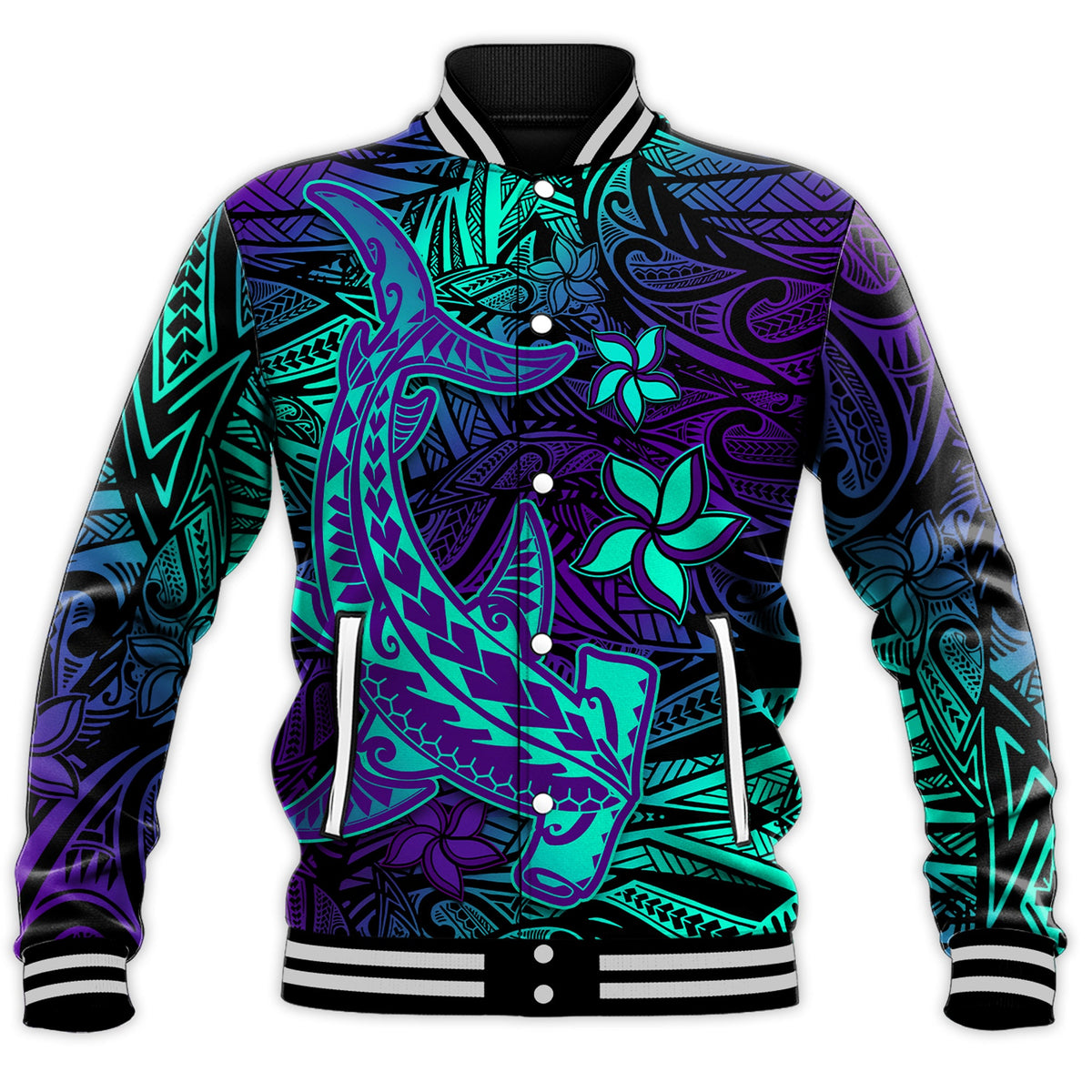 (Custom Personalised) Polynesian Baseball Jacket Purple Paradise Hawaiian Tribal Hammerhead Shark LT14 - Polynesian Pride