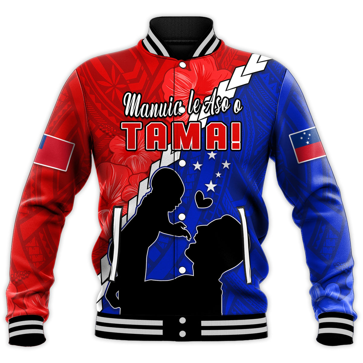(Custom Personalised) Happy Samoan Fathers Day Baseball Jacket Hibiscus Mix Polynesian Pattern LT14 - Polynesian Pride