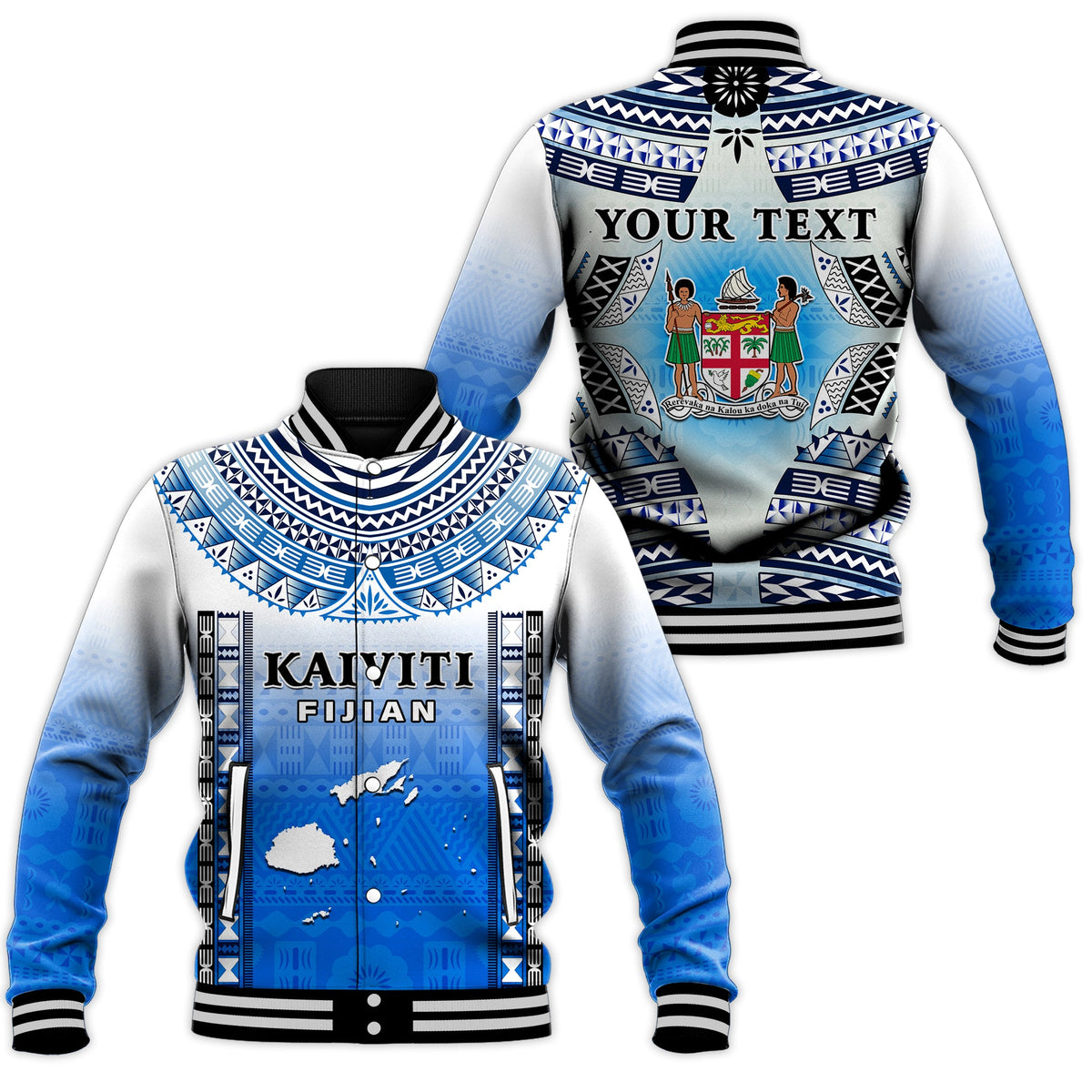 Personalised Fiji Baseball Jacket Kaiviti Fijian Special Tapa Pattern LT14 Unisex Blue - Polynesian Pride