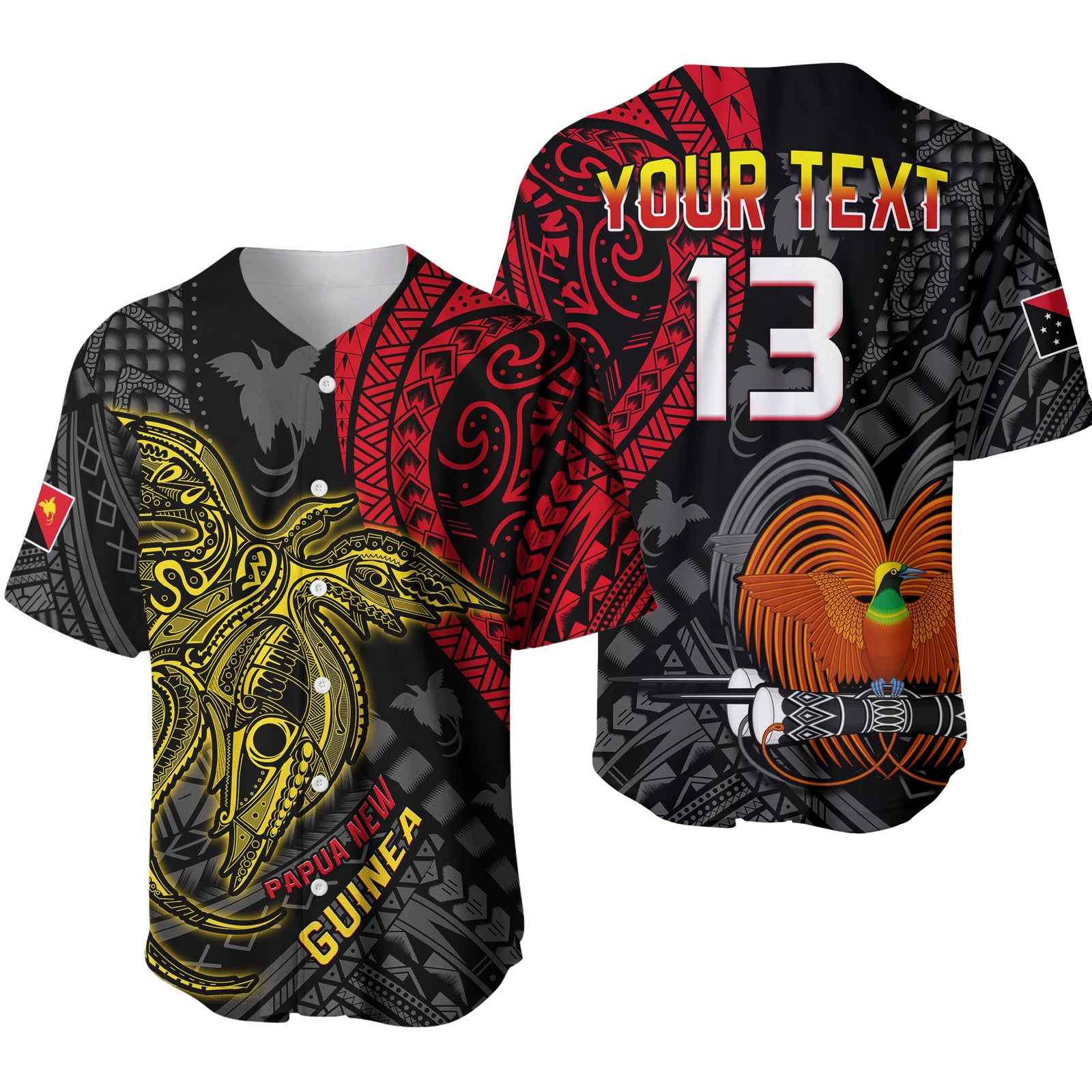 (Custom Text and Number) Papua New Guinea Baseball Jersey Raggiana Birds Of Paradise Happy 47th Independence Day LT13 Black - Polynesian Pride