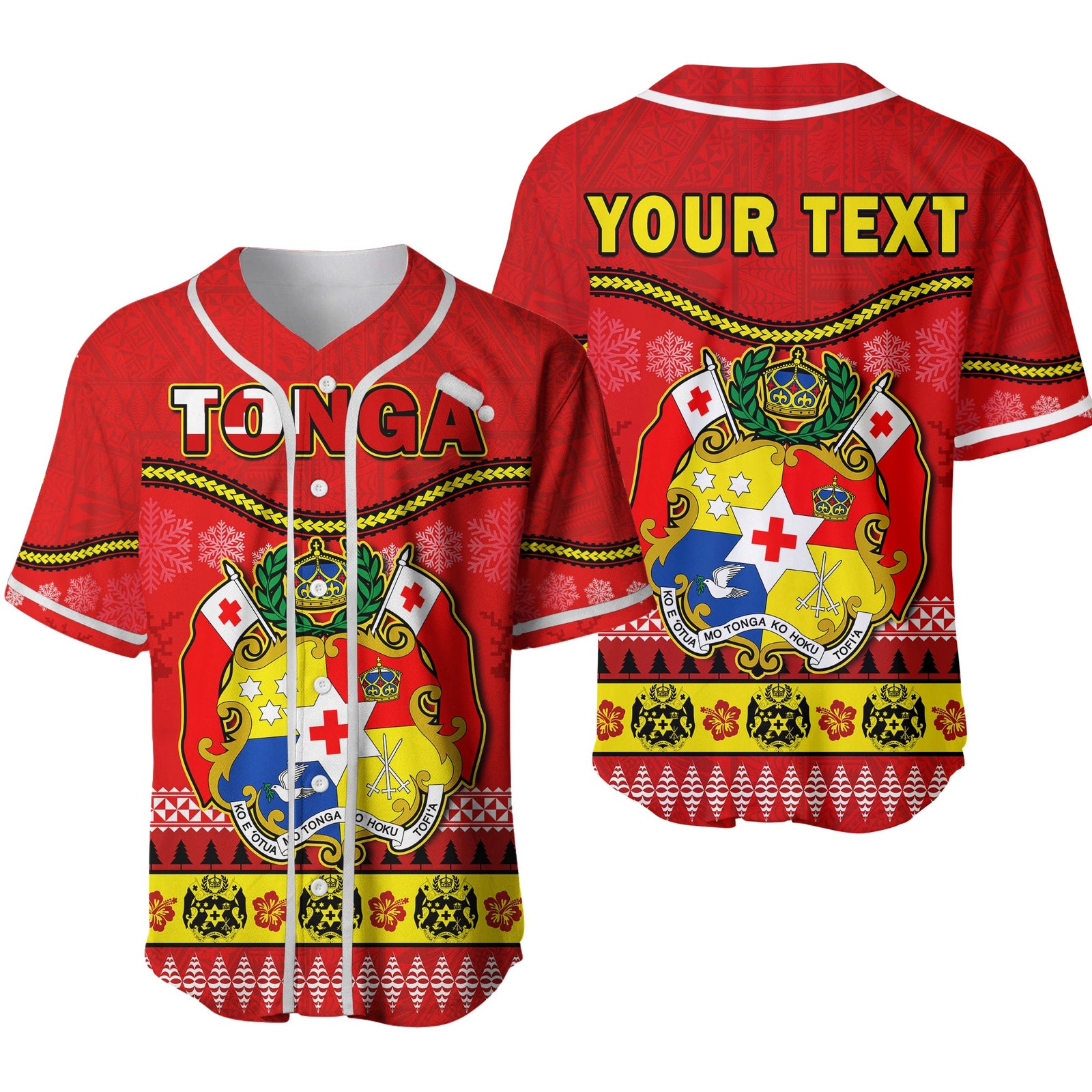 (Custom Personalised) Tonga Christmas Baseball Jersey Tongan Ngatu Kilisimasi Fiefia Ver.02 LT14 Red - Polynesian Pride