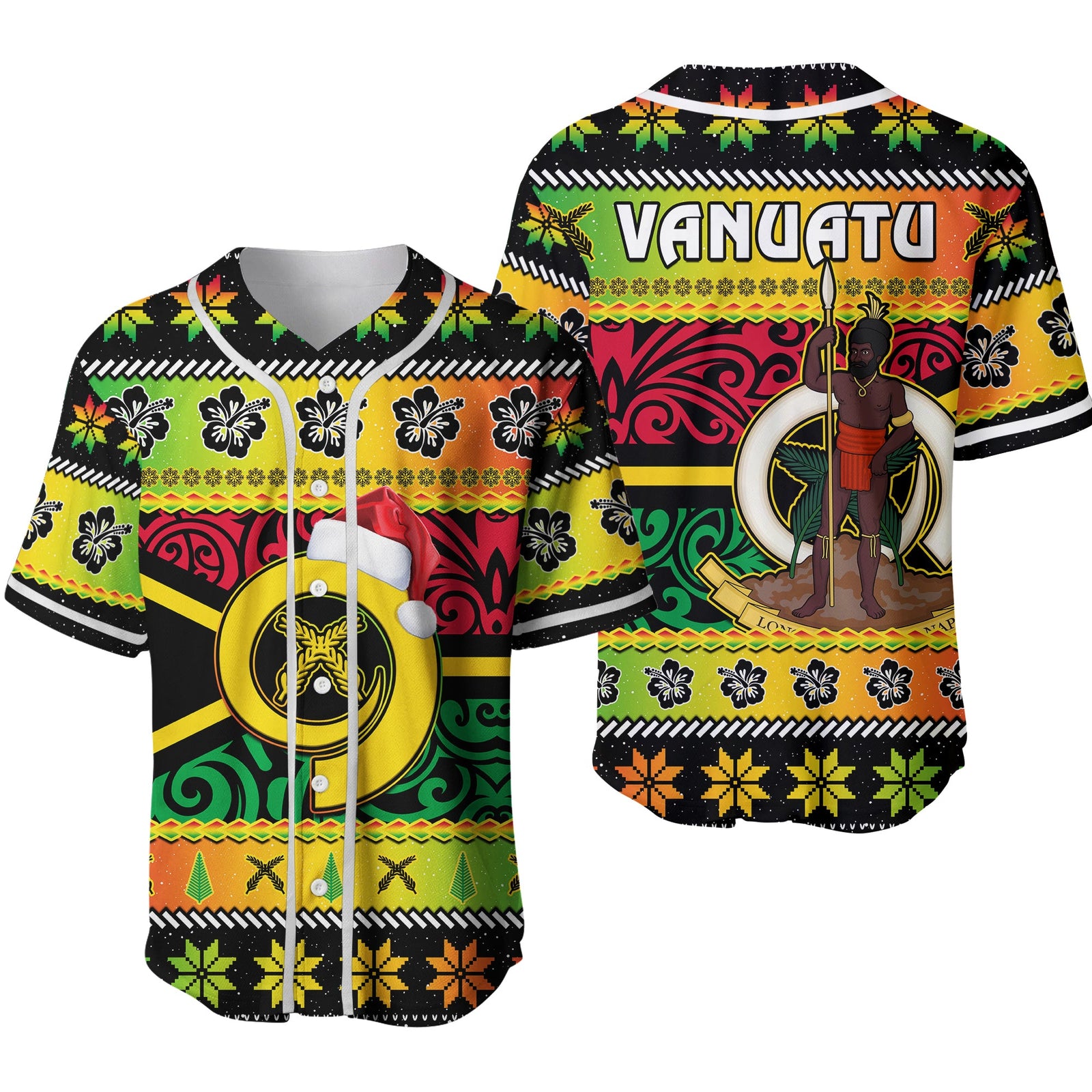 Vanuatu Christmas Baseball Jersey Pig Tusk Polynesian Joyeux Noel Flag Art Ver.02 LT14 Reggae - Polynesian Pride