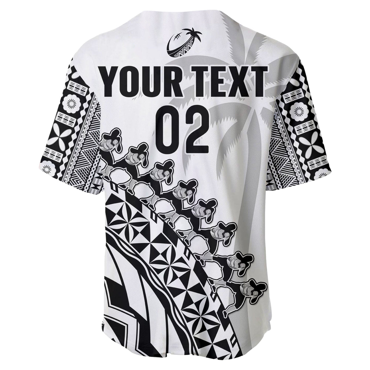 (Custom Text And Number) Fiji Rugby Baseball Jersey Fijian Cibi Dance Tapa Pattern White LT14 - Polynesian Pride