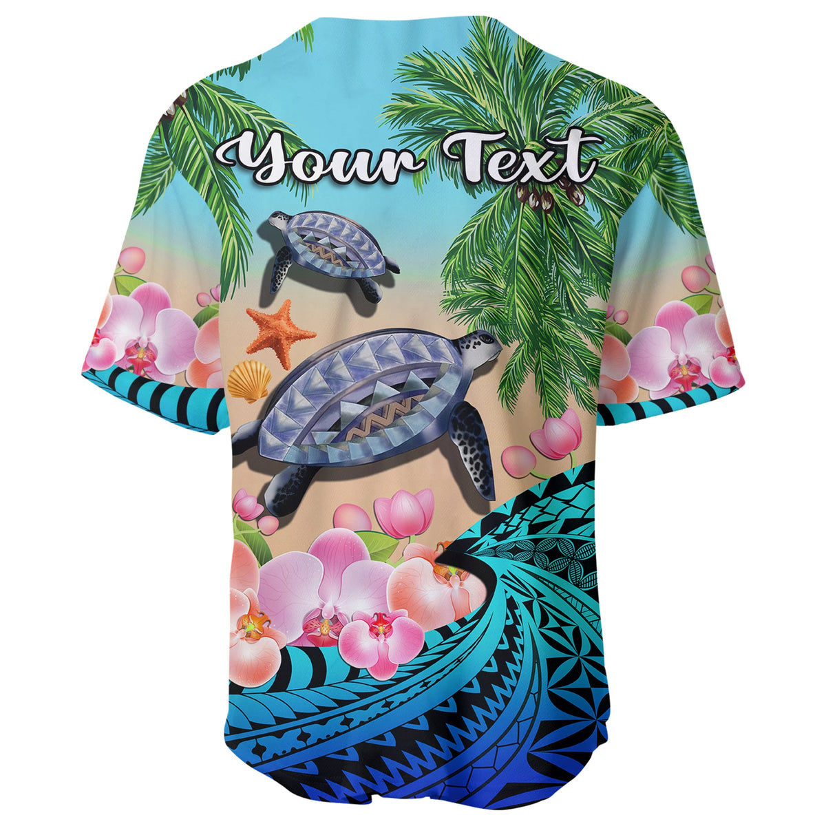 (Custom Personalised) Polynesian Turtle Coconut Tree And Orchids Baseball Jersey LT14 - Polynesian Pride