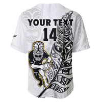 (Custom Text And Number) New Zealand Silver Fern Rugby Baseball Jersey All Black Maori Version White LT14 - Polynesian Pride