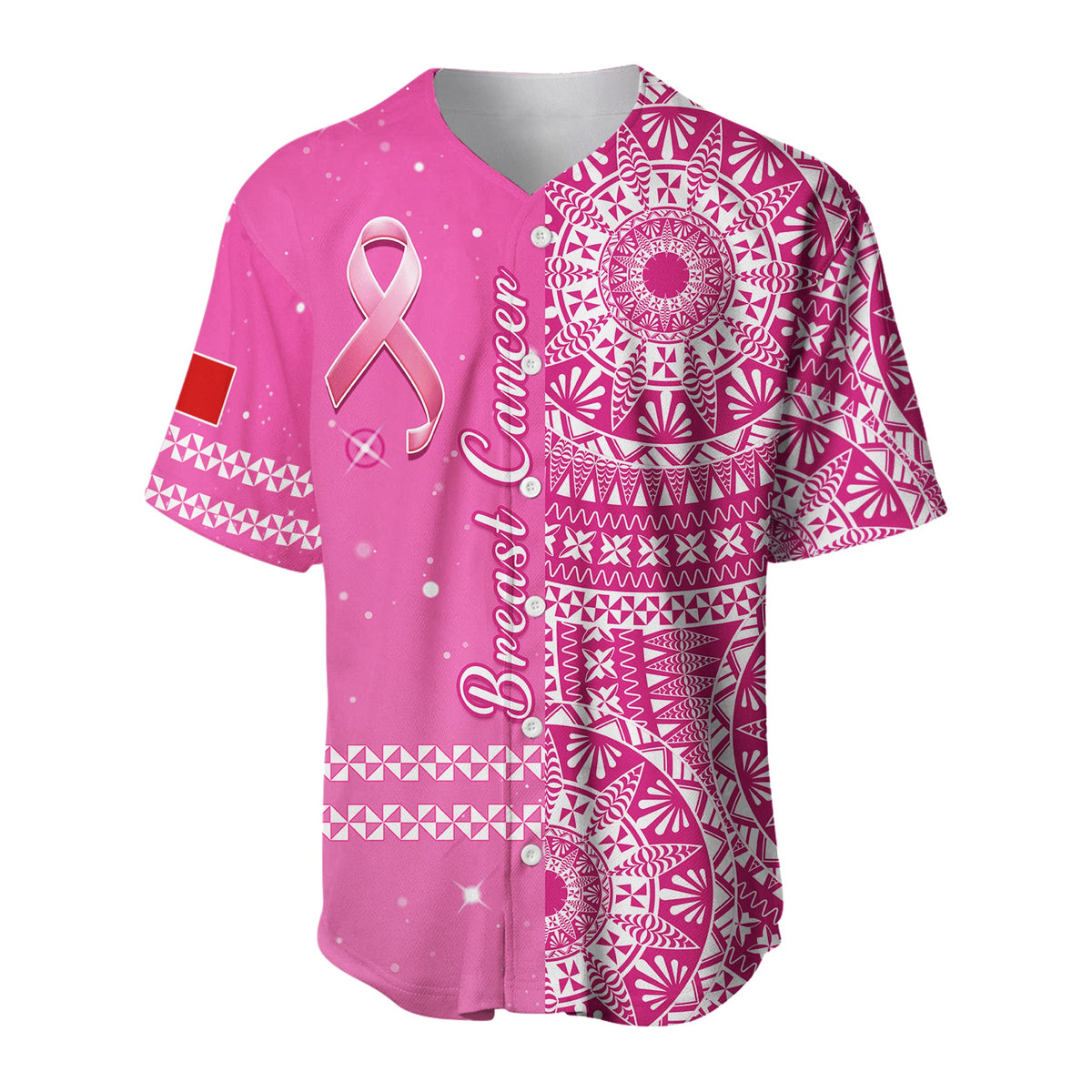 (Custom Personalised) Tonga Breast Cancer Baseball Jersey Tongan Ngatu Pattern No One Fights Alone LT14 - Polynesian Pride