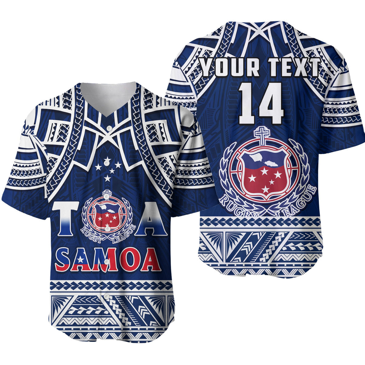 Custom Samoa Rugby Baseball Jersey - Toa Samoa Pacific Sporty LT14 Blue - Polynesian Pride