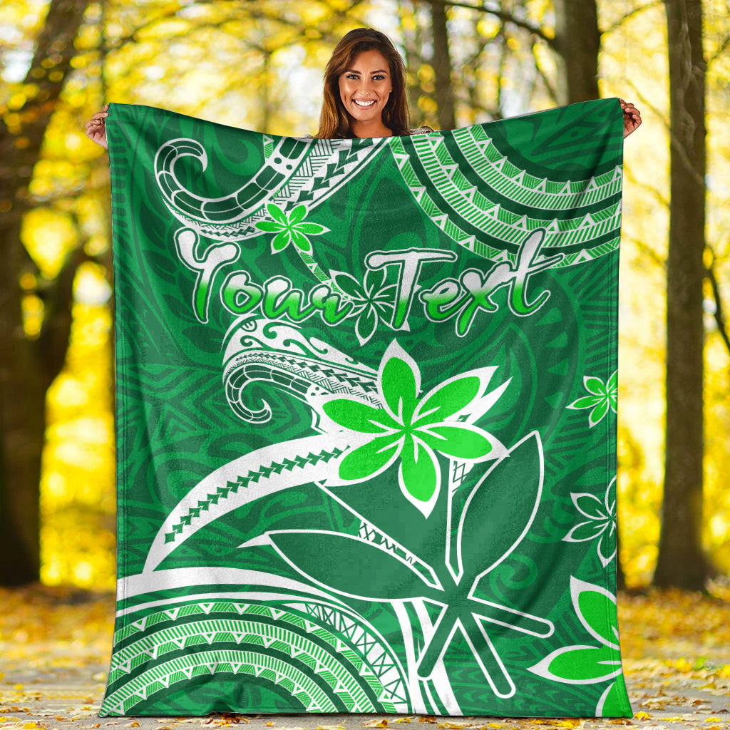 (Custom Personalised) Hawaii Flowers Wave Blanket Kanaka Maoli Green Polynesian LT13 White - Polynesian Pride