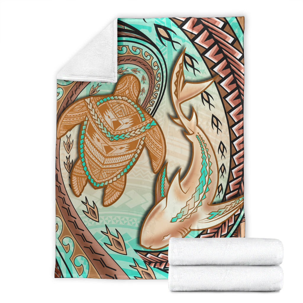 Hawaii Premium Blanket Polynesian Shark And Sea Turtle Dreamy Turquoise Artsy LT14 - Polynesian Pride