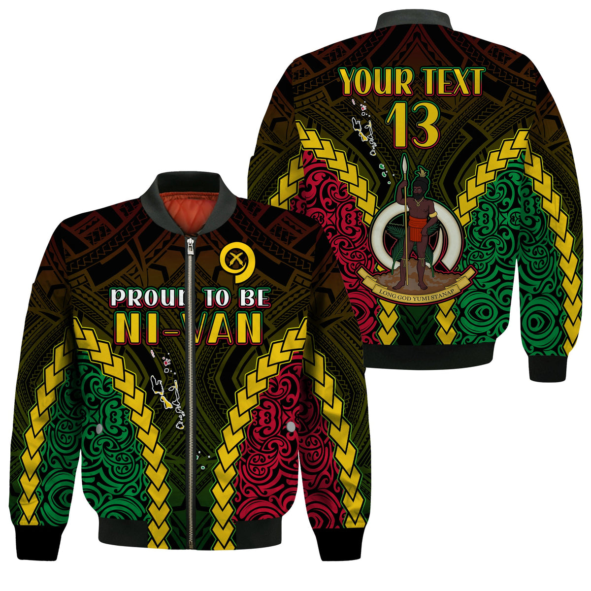 (Custom Text and Number) Vanuatu Indigenous Bomber Jacket Proud To Be Ni - Vanuatu Polynesian Pattern LT13 Unisex Black - Polynesian Pride