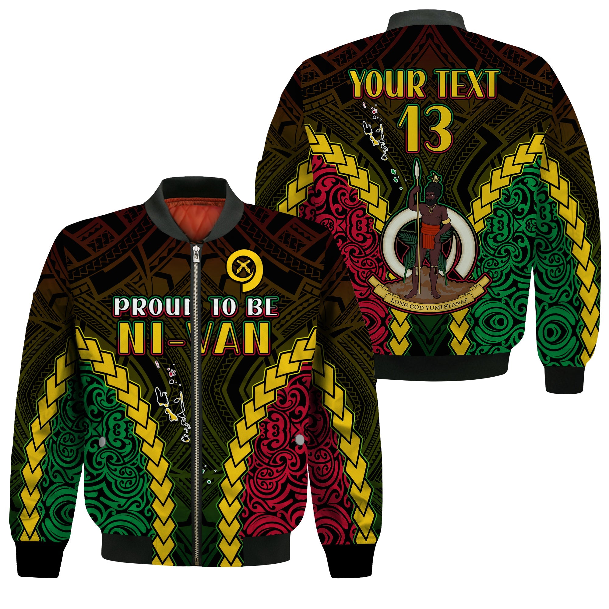 (Custom Text and Number) Vanuatu Indigenous Bomber Jacket Proud To Be Ni - Vanuatu Polynesian Pattern LT13 Unisex Black - Polynesian Pride