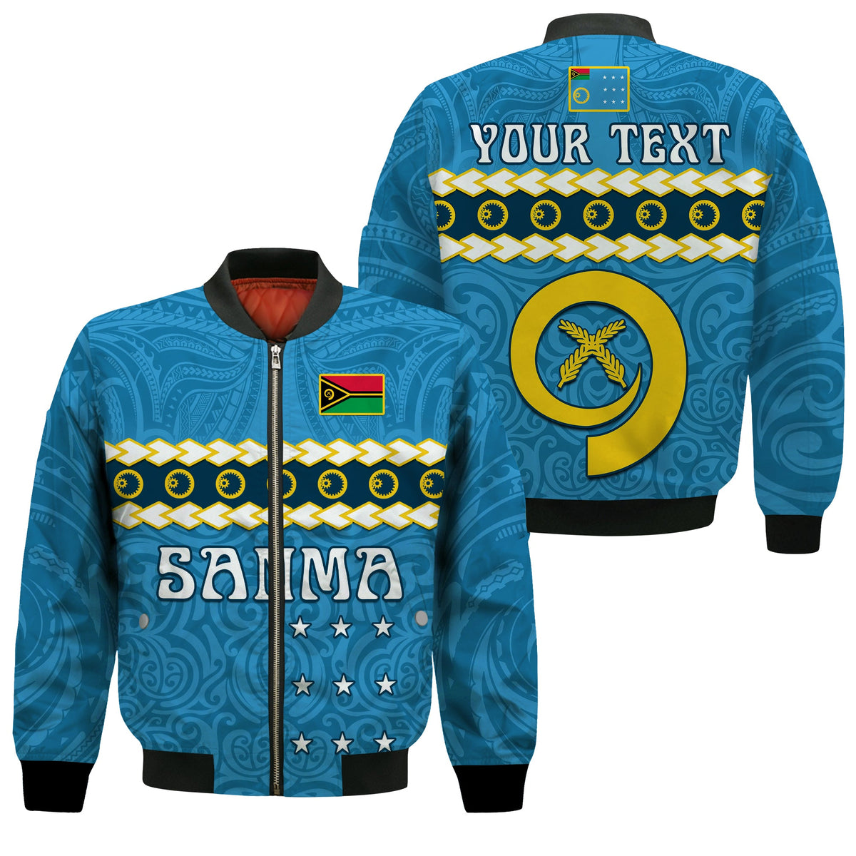 (Custom Personalised) Sanma Province Bomber Jacket Vanuatu Pig Tusk Polynesian Flag Style LT14 Unisex Blue - Polynesian Pride