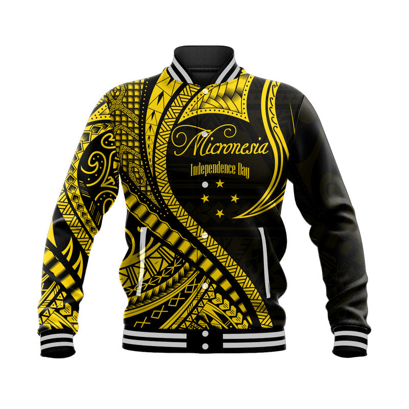 Federated States of Micronesia Independence Day Baseball Jacket Gold Polynesian Wave Style LT9 Unisex Gold - Polynesian Pride