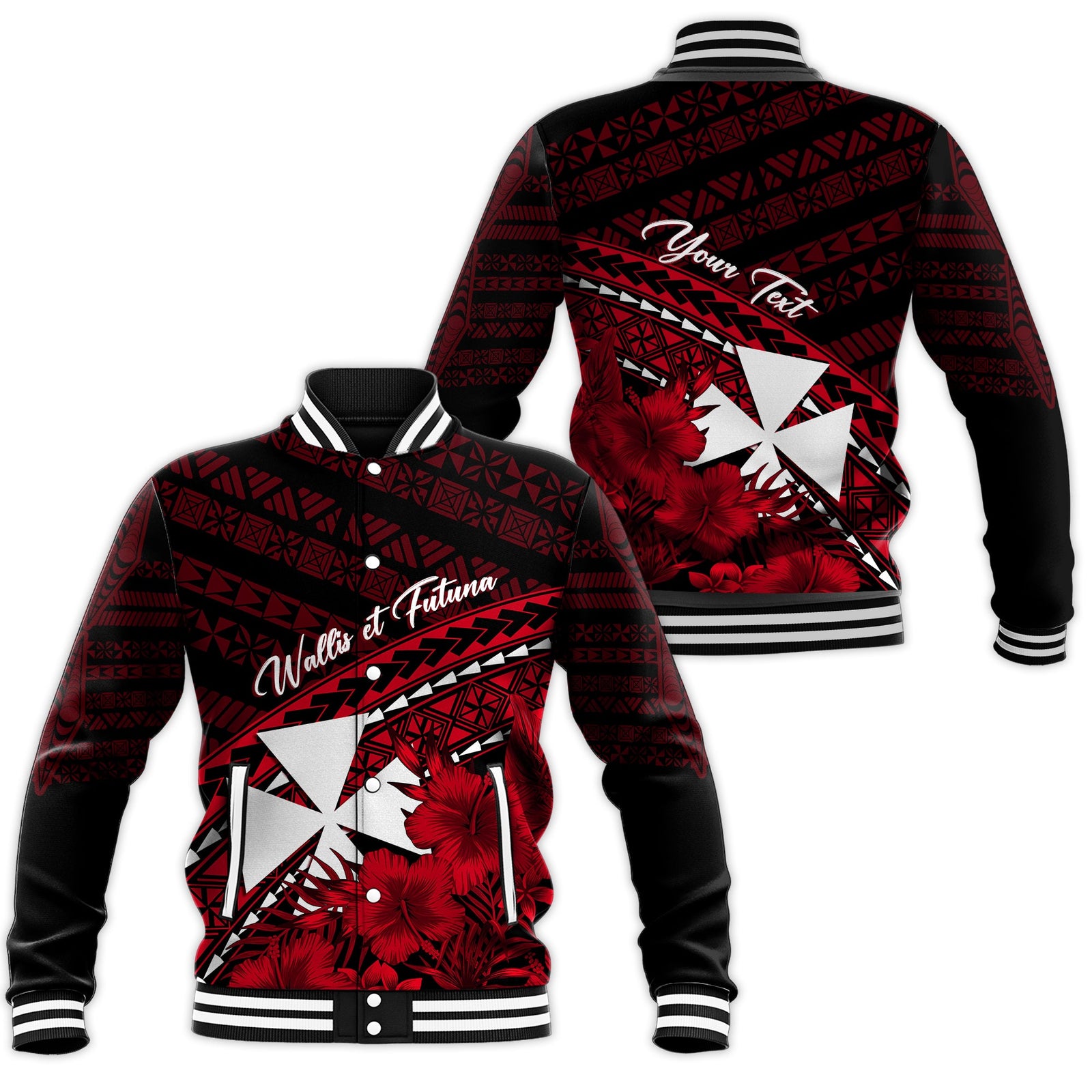 Wallis et Futuna Personalised Baseball Jacket Tapa Hibiscus Vibes LT7 Unisex Red - Polynesian Pride