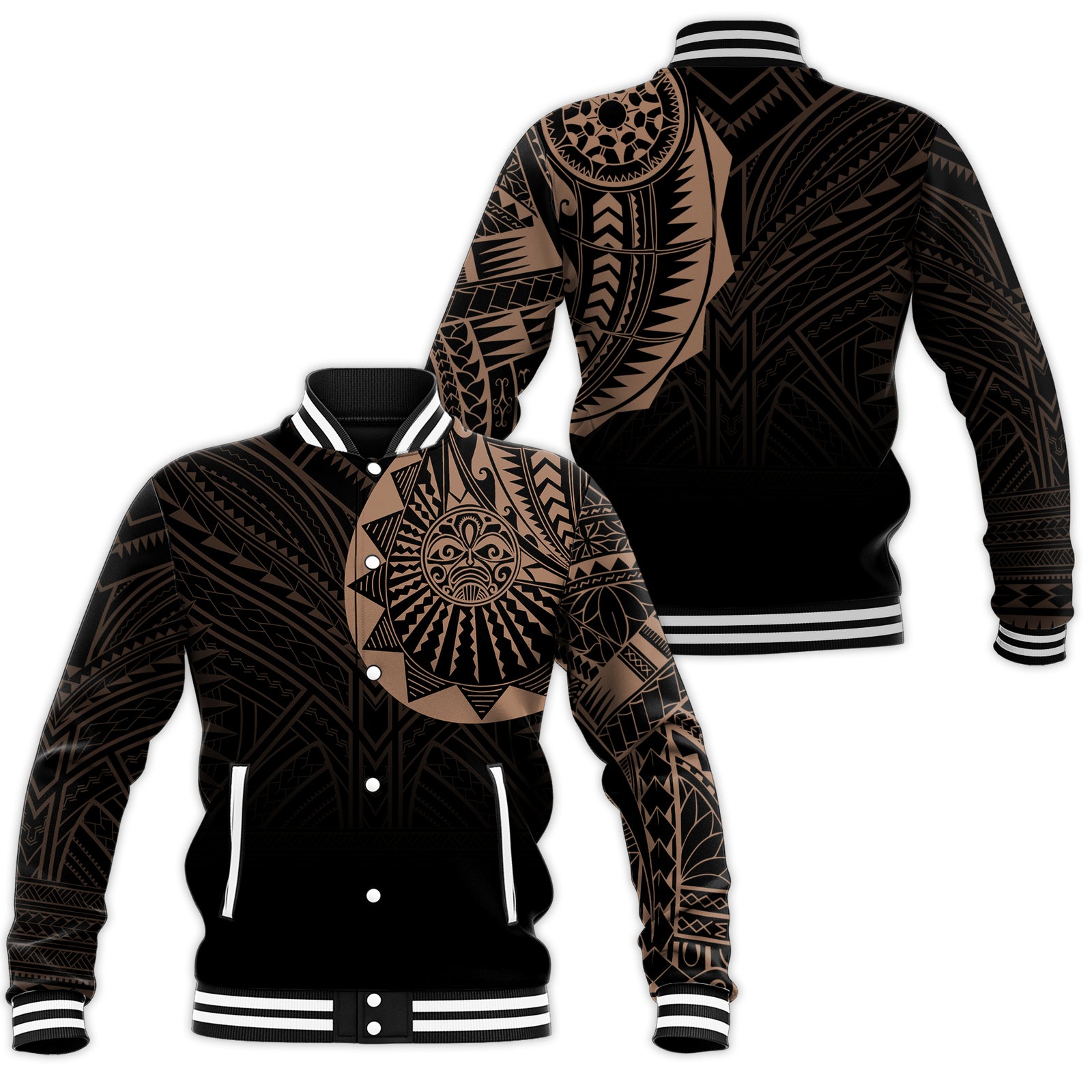Polynesian Full Sleeve Tattoo Baseball Jacket Blush Color LT7 Unisex Black - Polynesian Pride