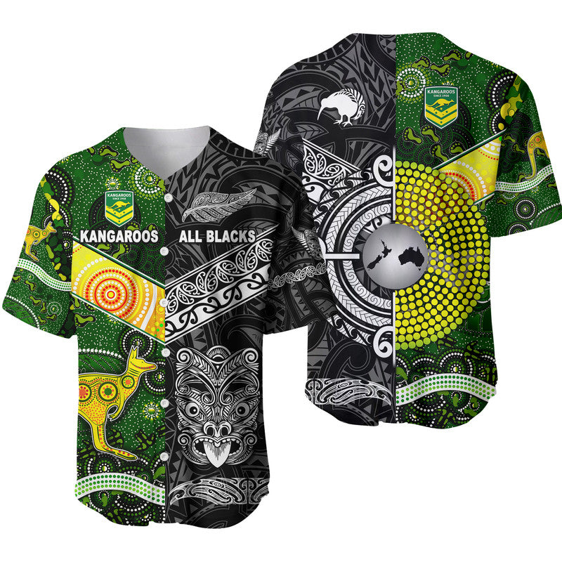 New Zealand Maori All Black And Australia Kangaroos Aboriginal Baseball Jersey Rugby Together LT8 6XL - Polynesian Pride