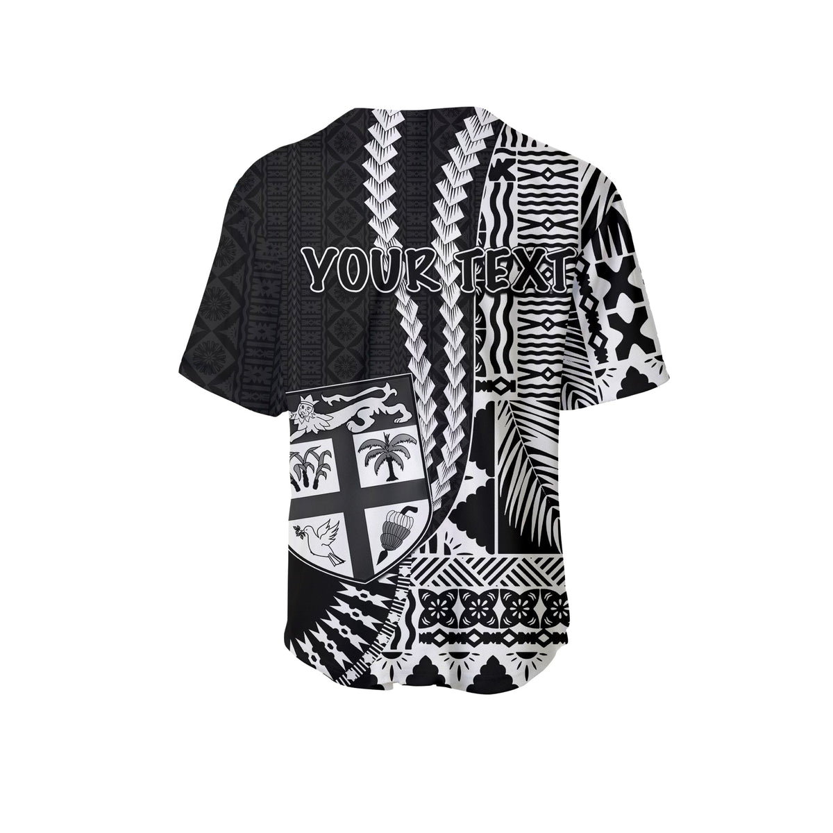 (Custom Personalised) Fiji Basebal Jersey Masi Tapa Patterns Black Style LT6 - Polynesian Pride