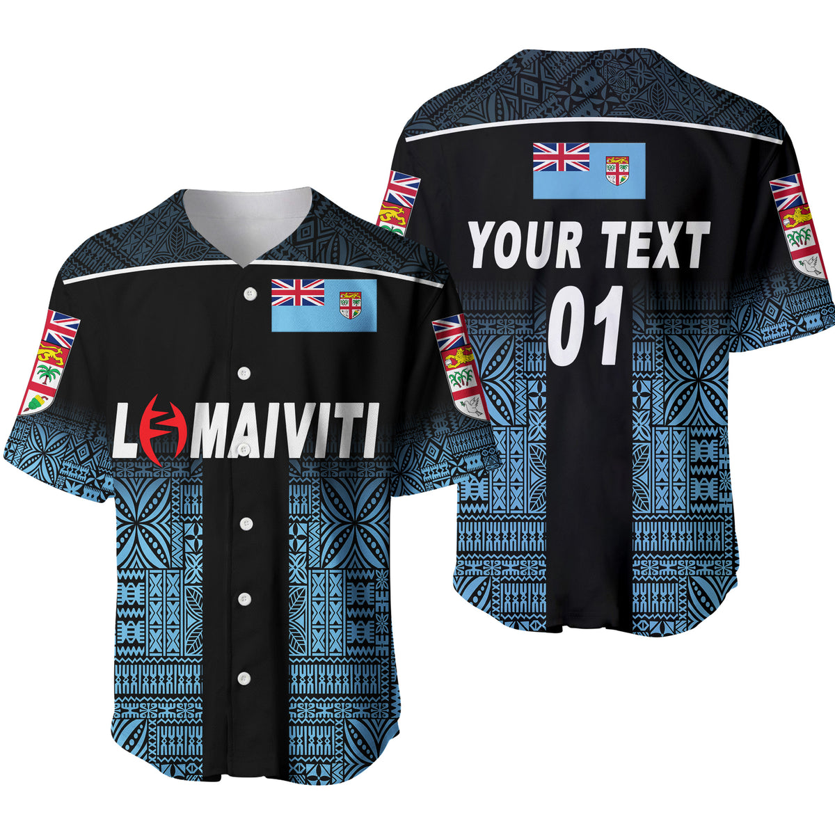 (Custom Personalised) Fiji Lomaiviti Rugby Baseball Jersey Simple Vibes - Blue, Custom Text And Number LT8 Blue - Polynesian Pride