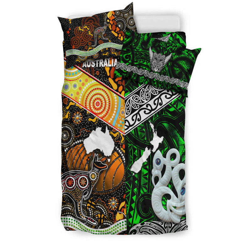 New Zealand Maori Aotearoa And Australia Aboriginal Bedding Set Together - Green LT8 - Polynesian Pride