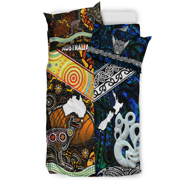 New Zealand Maori Aotearoa And Australia Aboriginal Bedding Set Together - Blue LT8 - Polynesian Pride