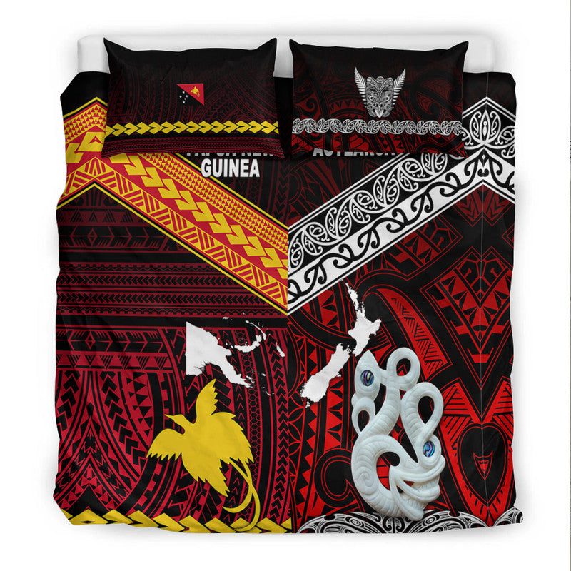 New Zealand And Papua New Guinea Bedding Set Together - Red LT8 - Polynesian Pride