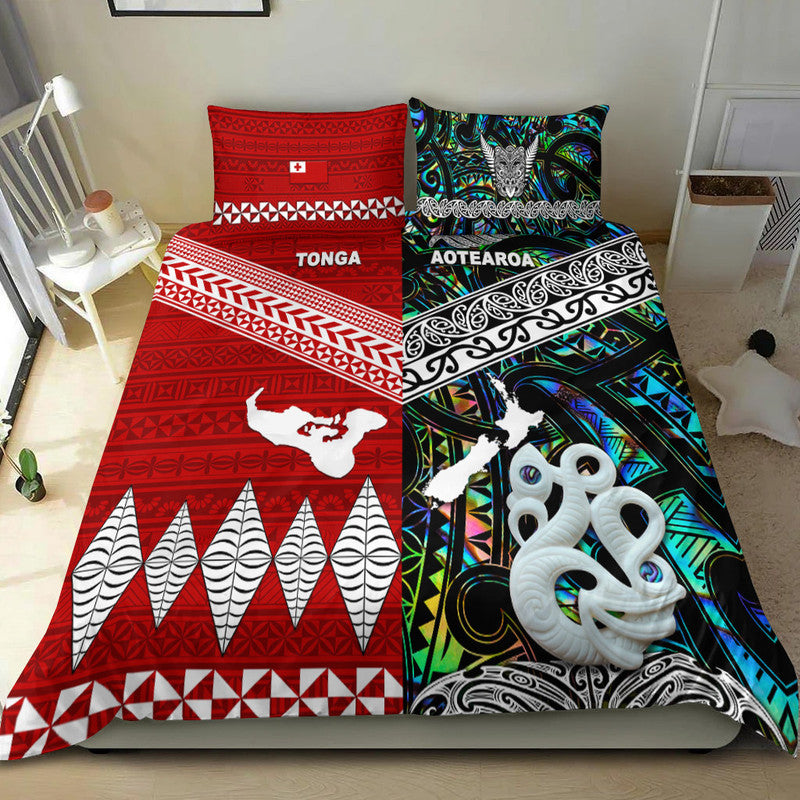 New Zealand And Tonga Bedding Set Together - Paua Shell LT8 - Polynesian Pride