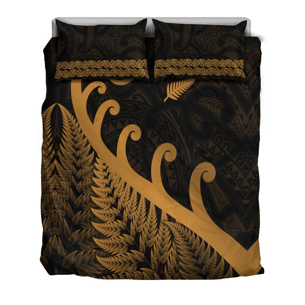 New Zealand Rugby Maori Bedding Set Silver Fern Koru Vibes - Gold LT8 - Polynesian Pride