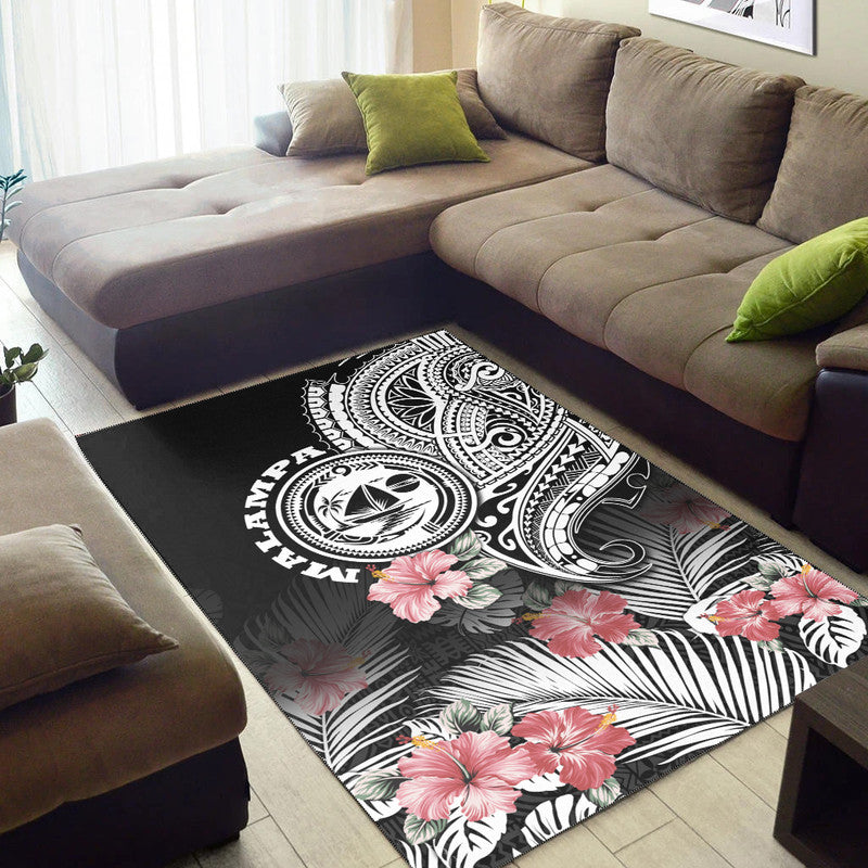 Vanuatu Malampa Province Area Rug Hibiscus Tribal Polynesian Tattoo Ver Black LT9 - Polynesian Pride