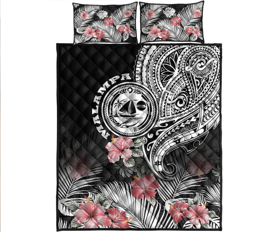 Vanuatu Malampa Province Quilt Bed Set Hibiscus Tribal Polynesian Tattoo Ver Black LT9 Black - Polynesian Pride
