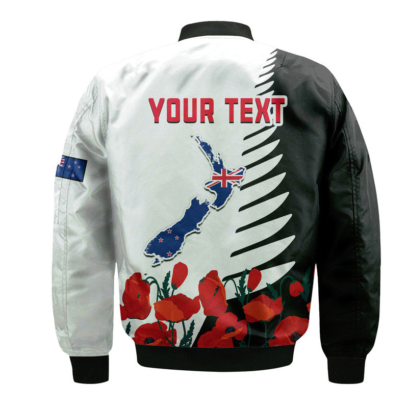 (Custom Personalised) New Zealand ANZAC Day Bomber Jacket Military Silver Ferns and Red Poppy LT9 - Polynesian Pride