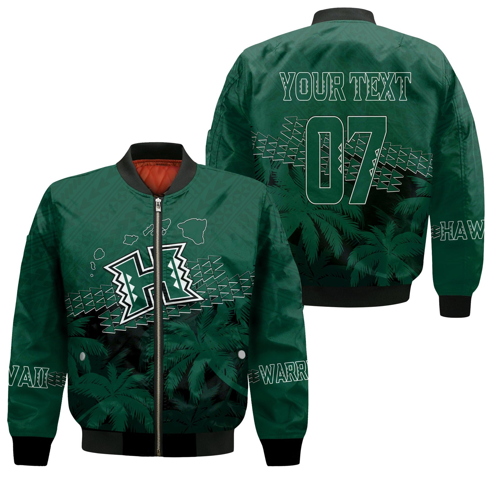 Personalised Hawaii Rainbow Warriors Bomber Jacket Laau Pama LT7 Unisex Green - Polynesian Pride