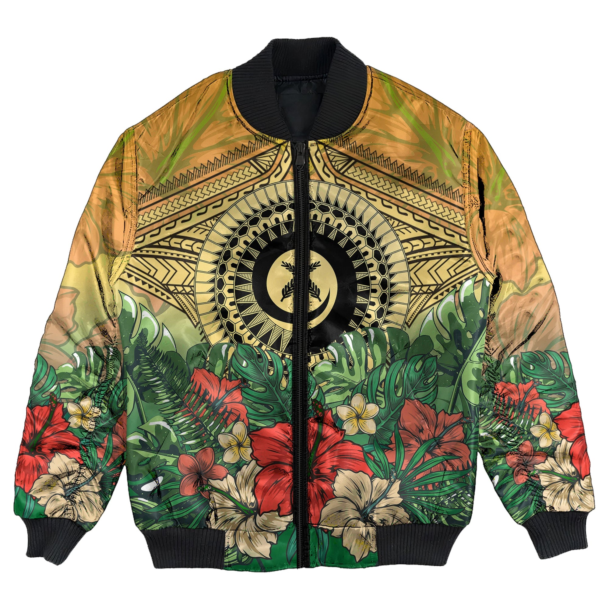 Vanuatu Polynesian Hibiscus Bomber Jacket LT10 Unisex Yellow - Polynesian Pride
