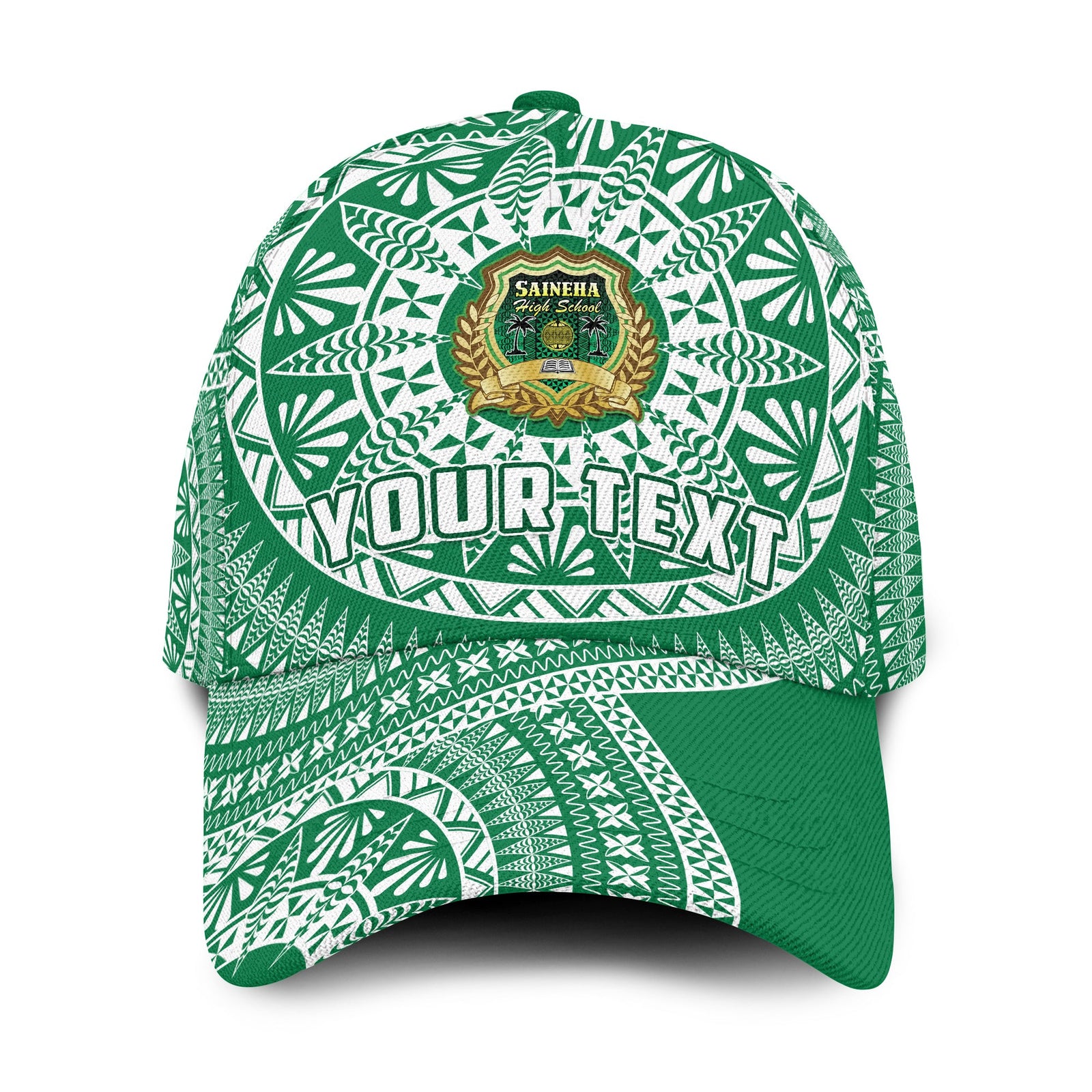 (Custom Personalised) Tonga Saineha High School Classic Cap Tongan Ngatu Pattern Ver.01 LT14 Classic Cap Universal Fit Green - Polynesian Pride