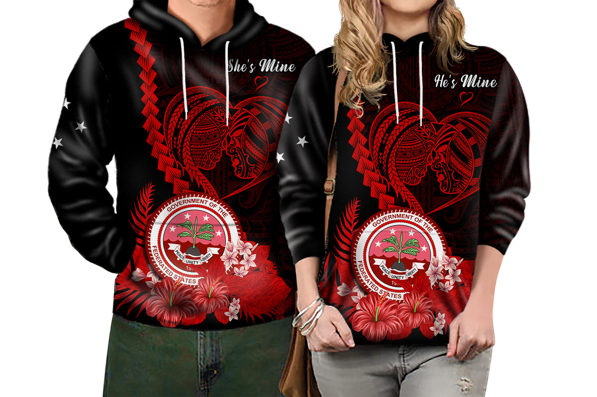 Custom FSM Valentine Couple Hoodie Heart Love Tropical Flowers Red LT14 No Men - Polynesian Pride