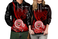 Custom FSM Valentine Couple Hoodie Heart Love Tropical Flowers Red LT14 No Men - Polynesian Pride